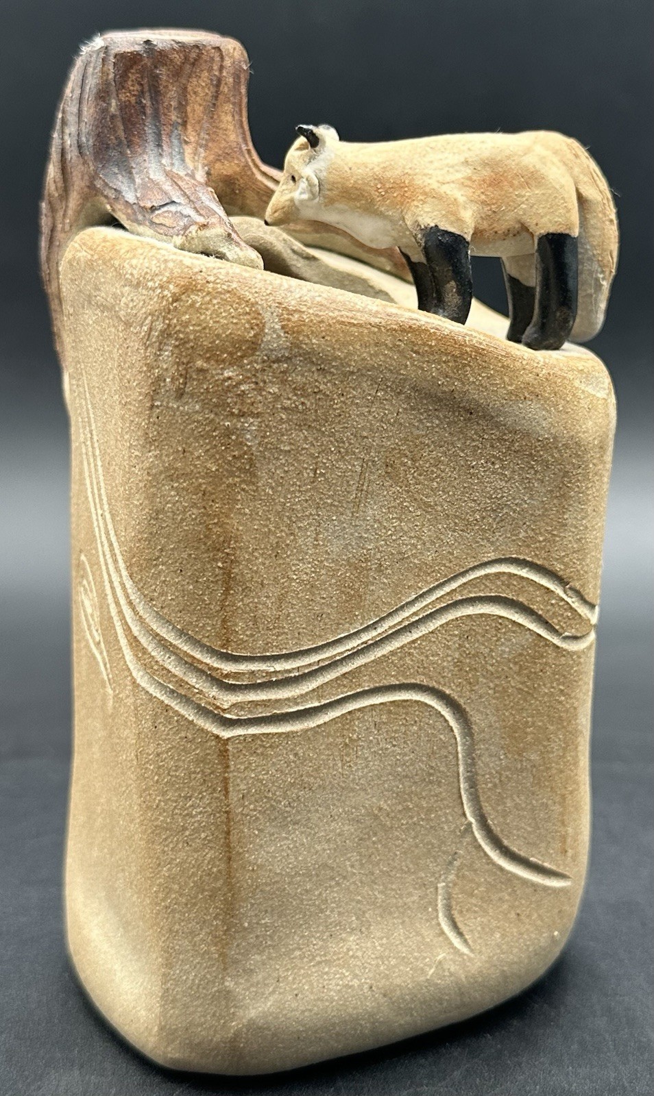 Dan and Lee Ross Studio Pottery Sculpture Fox Den Burrow Tree Stump MN Artists