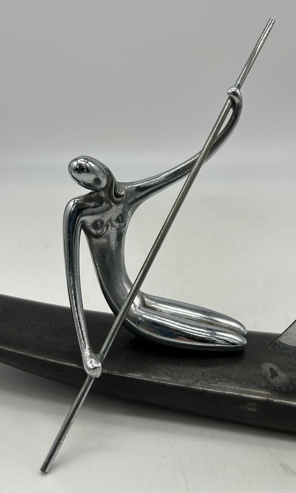 Karl Hagenauer Modernist Chrome Woman Paddling Boat Sculpture, Unsigned, Sail