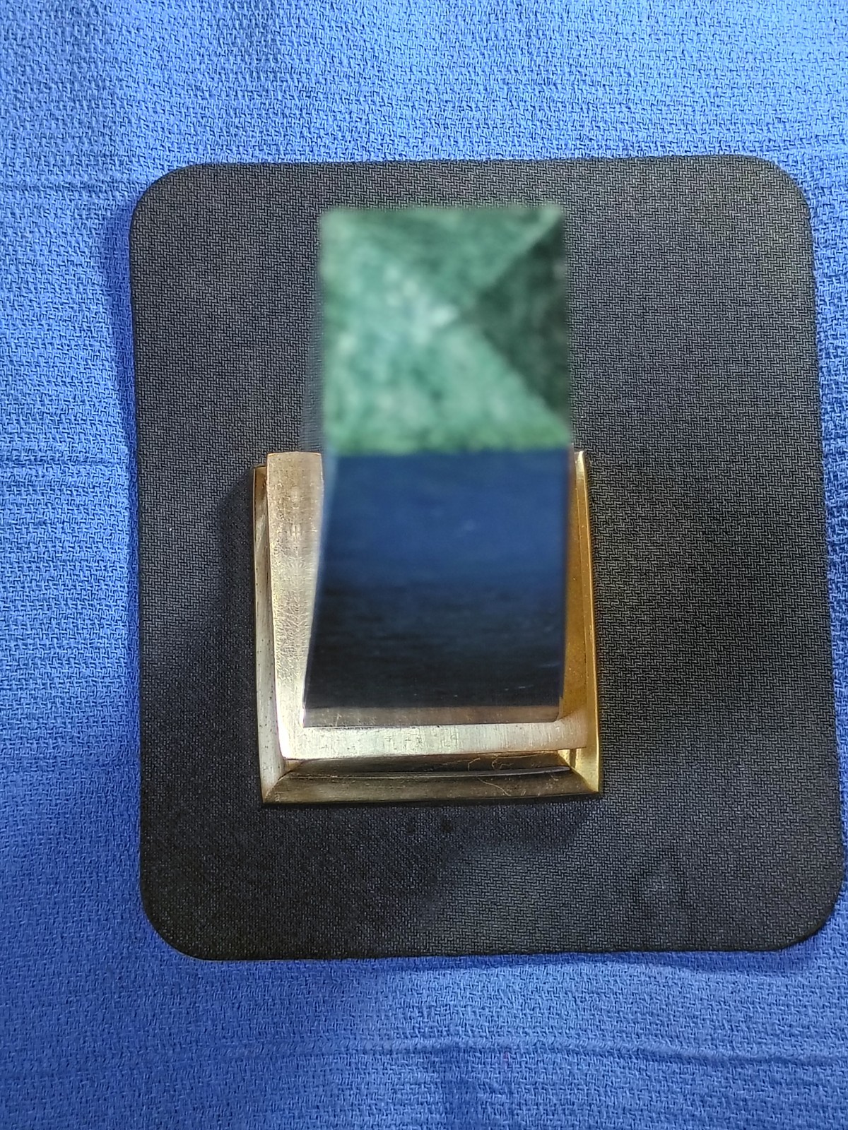Vintage Green Marble Brass Obelisk Sculpture 15.5”