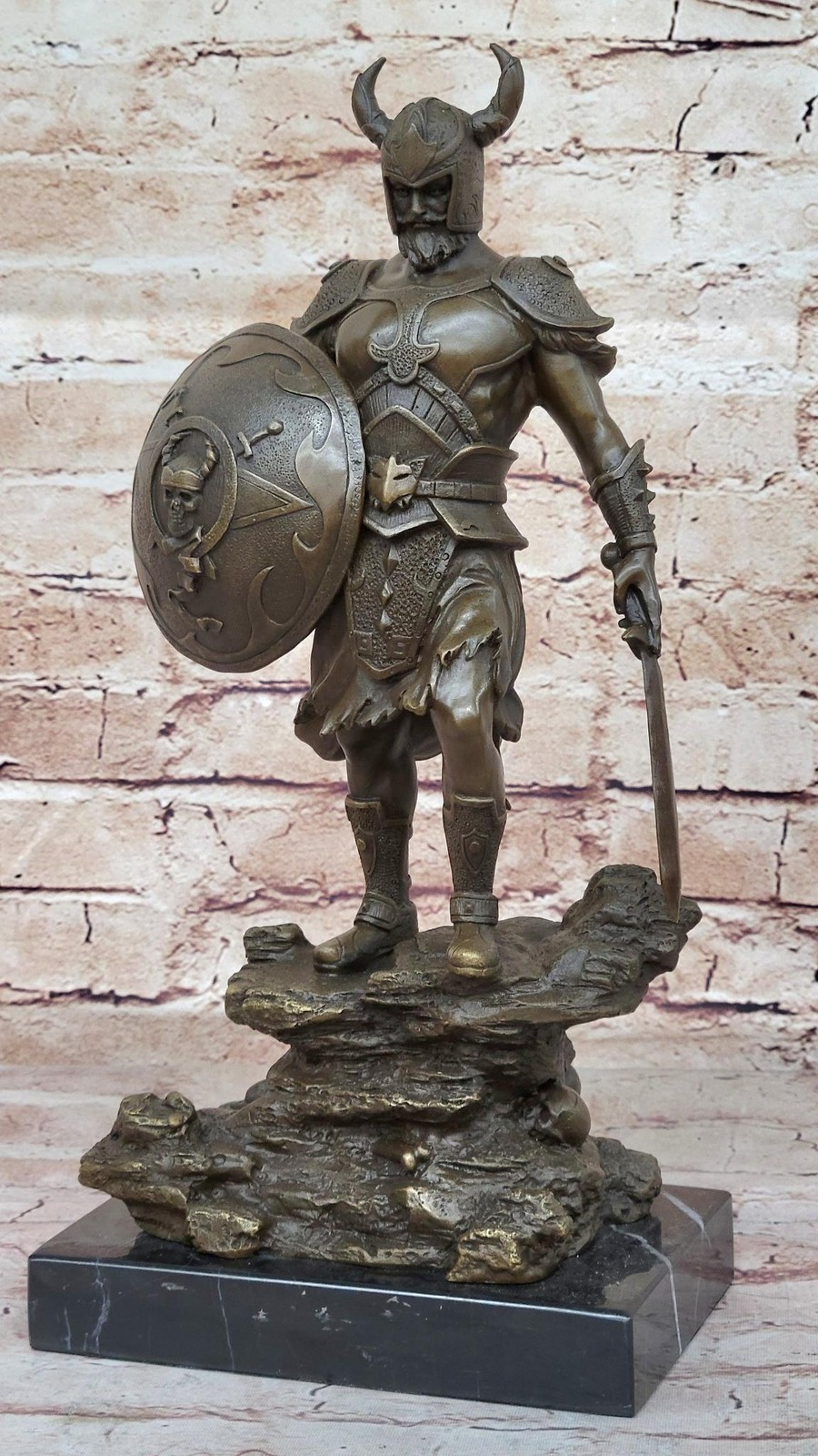Fantasy Viking Warrior w/ Horned Helmet – Bronze Sculpture Statue Original Art