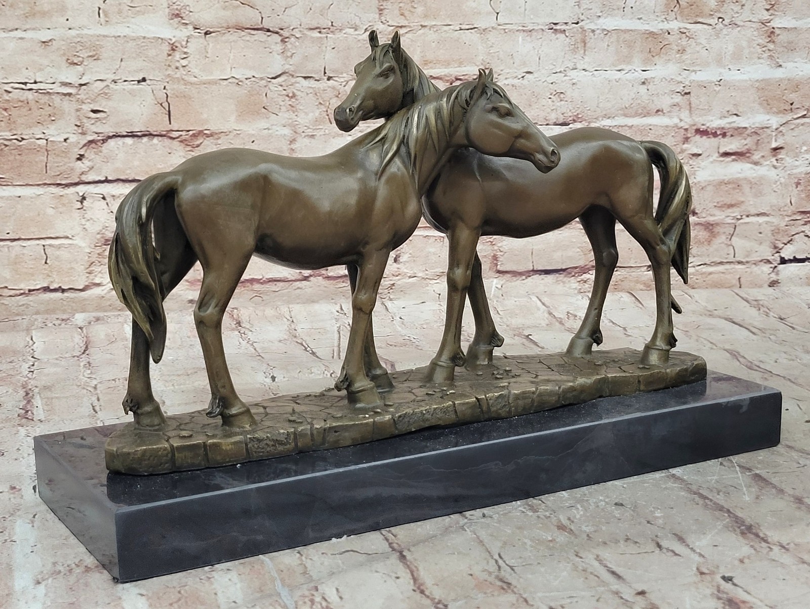 Thoroughbred Two Loving Horses Equestrian Western Art Bronze Marble Statue SALE