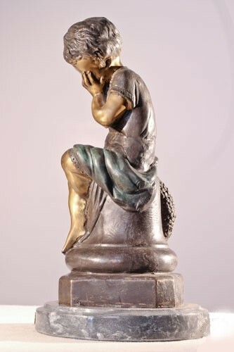 Auguste Moreau « Crying Girl » Bronze Sculpture, 20&Prime;H x 16&Prime;L