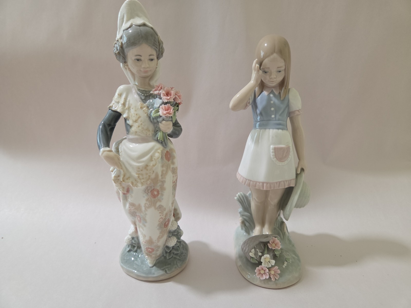 Lot Of 2 Lladro Figurines Girls Flowers Made In Spain Some Chips READ