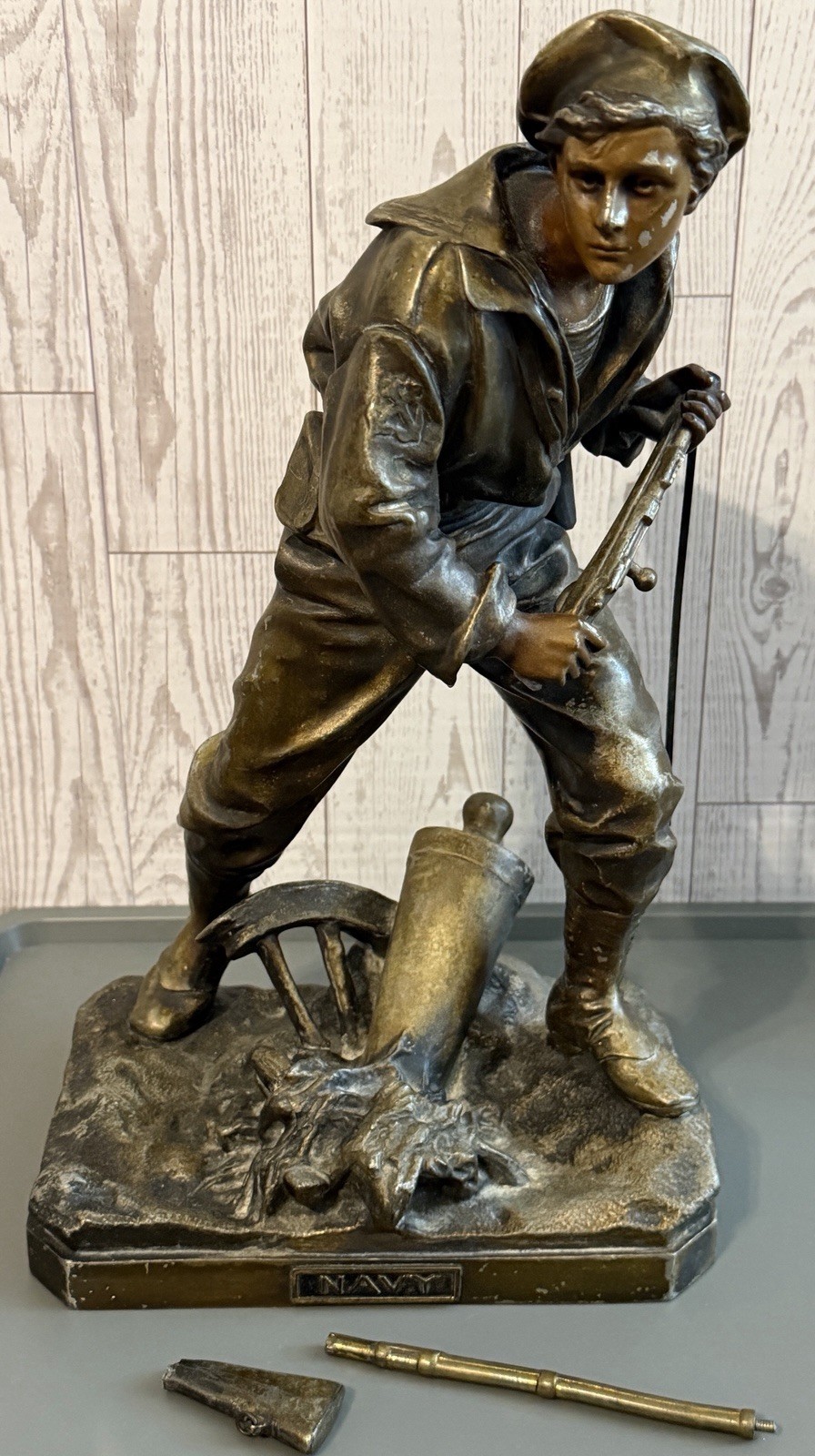 ANTIQUE BRADLEY & HUBBARD CIVIL WAR NAVY SOLDIER SPELTER SCULPTURE BRONZE FINISH