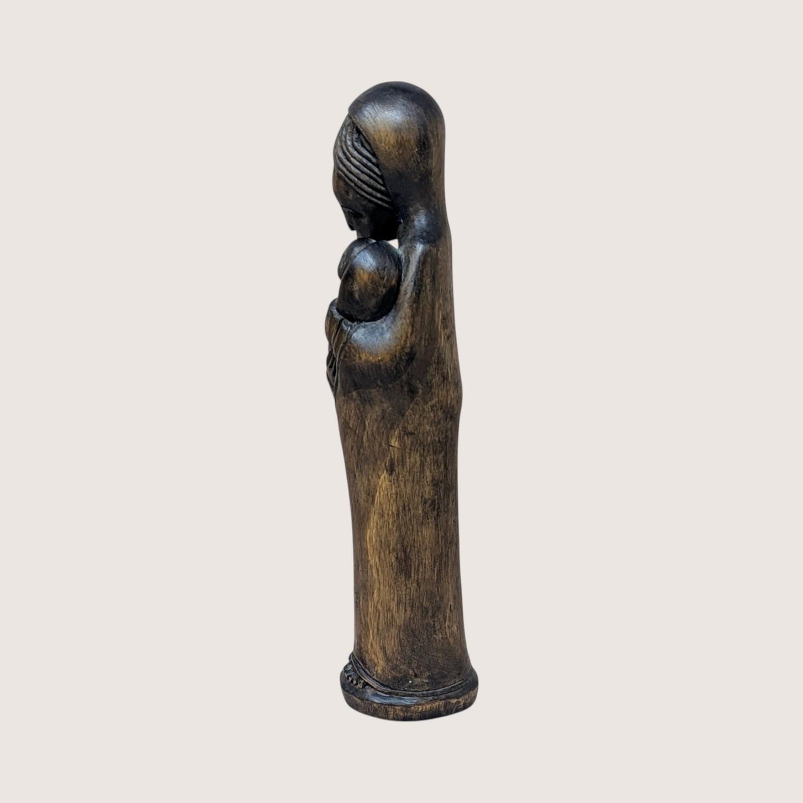 1960s Hand Carved Wood Madonna and Child Figurine