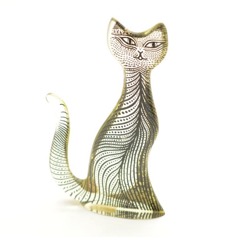 Vintage Abraham Palatnik 4’’ Acrylic Lucite Cat Sculpture MCM Op Art Brazil