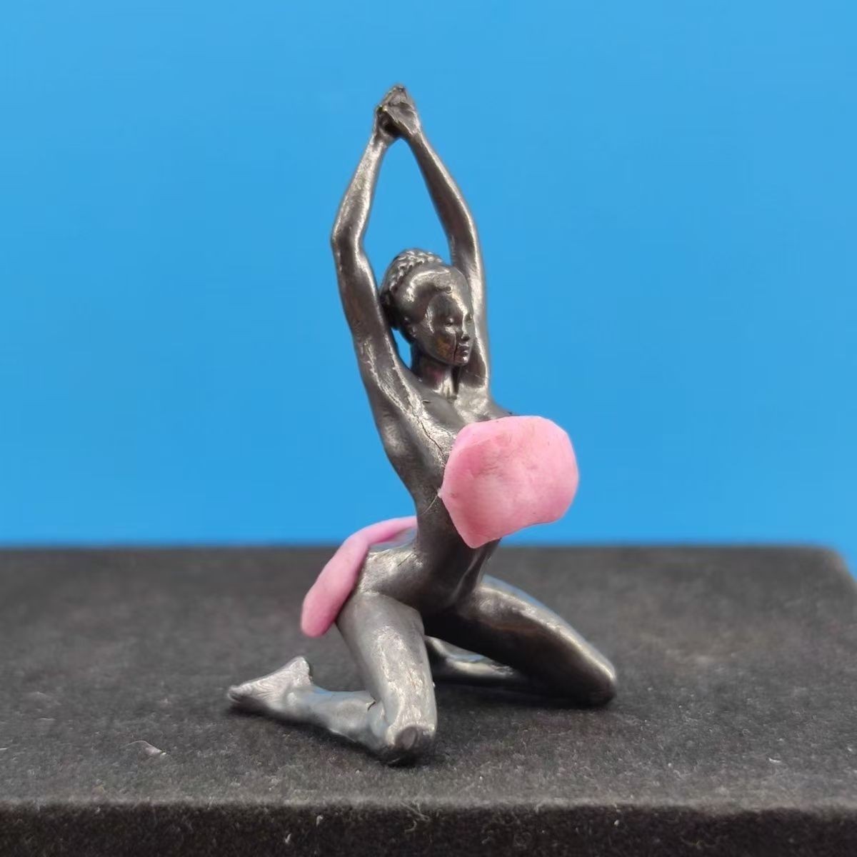Vintage Style Solid Pewter Nude Female Stretching Miniature Art Statue Figurine