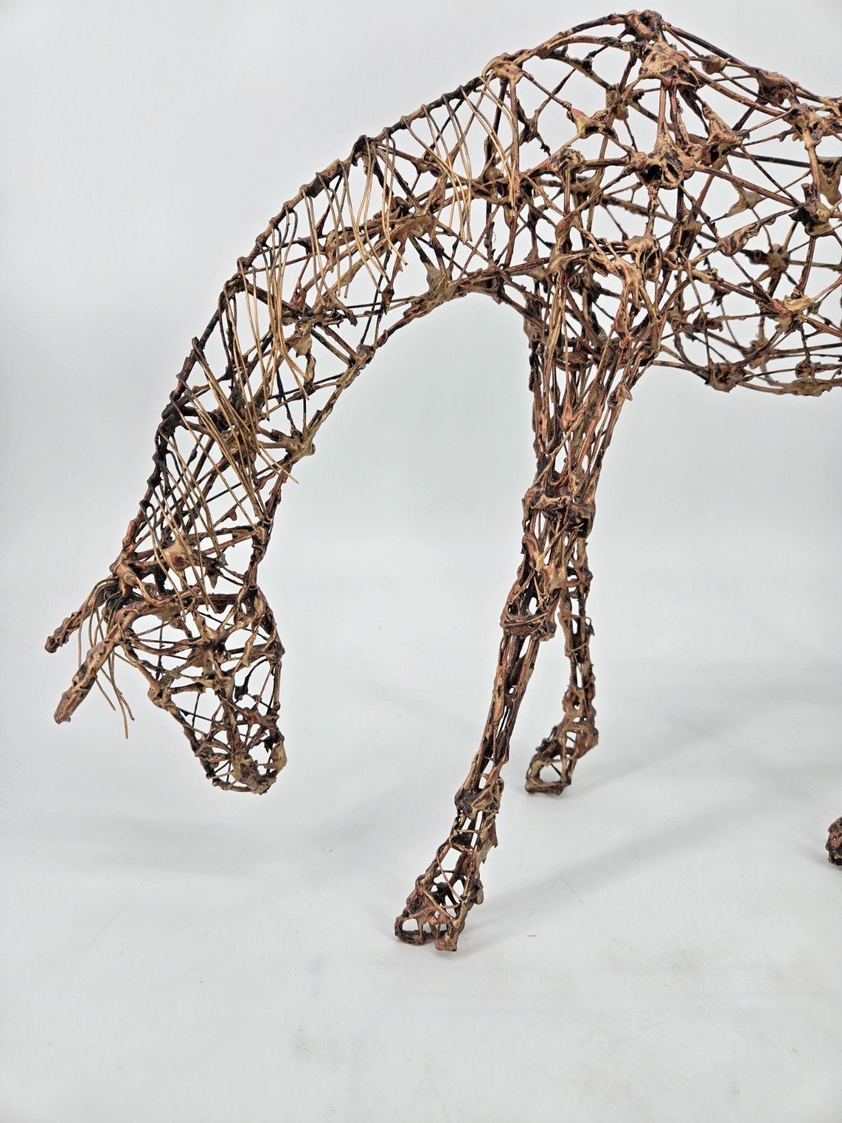 MCM Copper Colored Abstract Wire Horse Sculpture Freeform Free Standing 13&Prime;x 19&Prime;