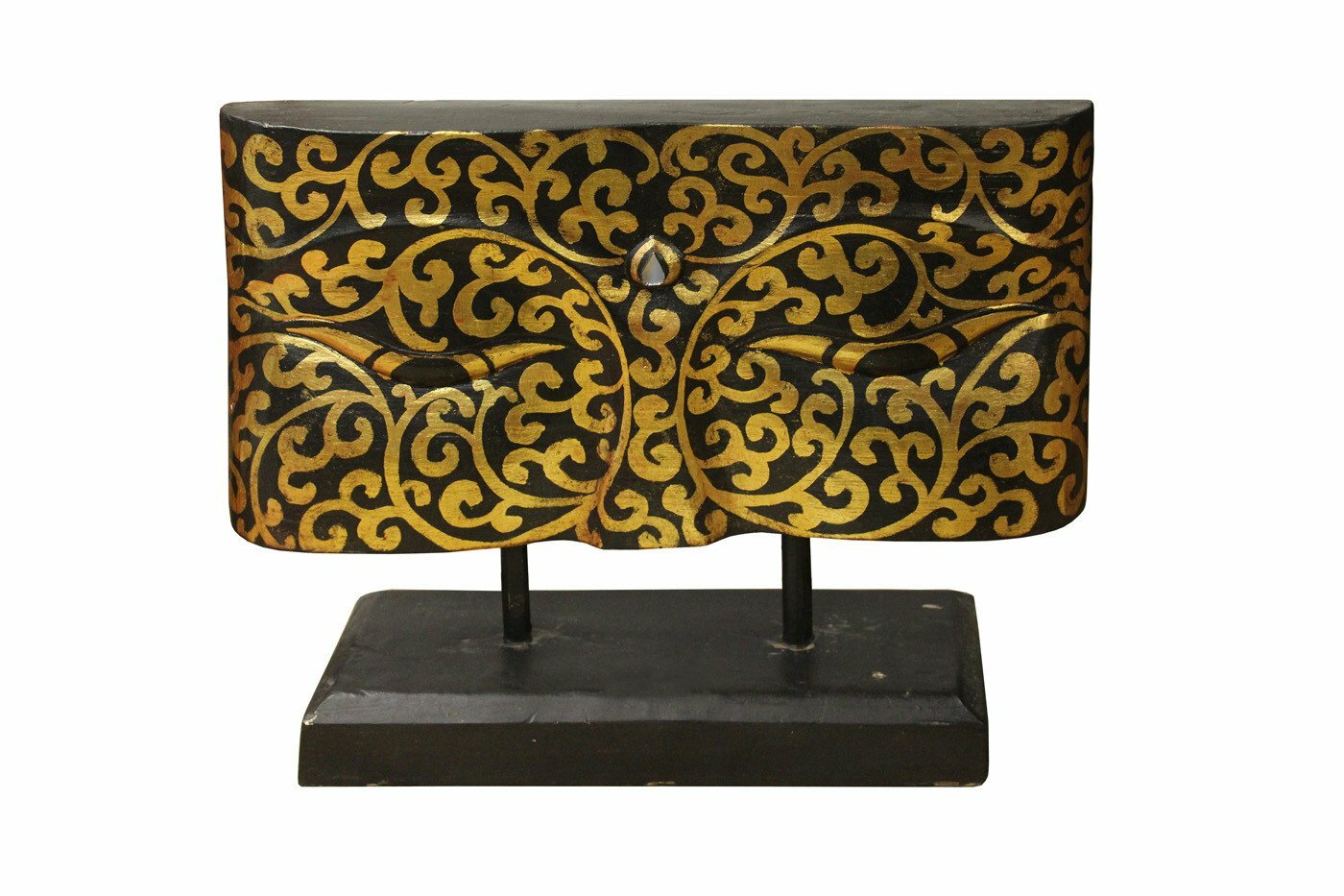 Master Wood Carved Gold Color Buddha&rsquo;s Eye Of Wisdom Art Panel On Stand n273