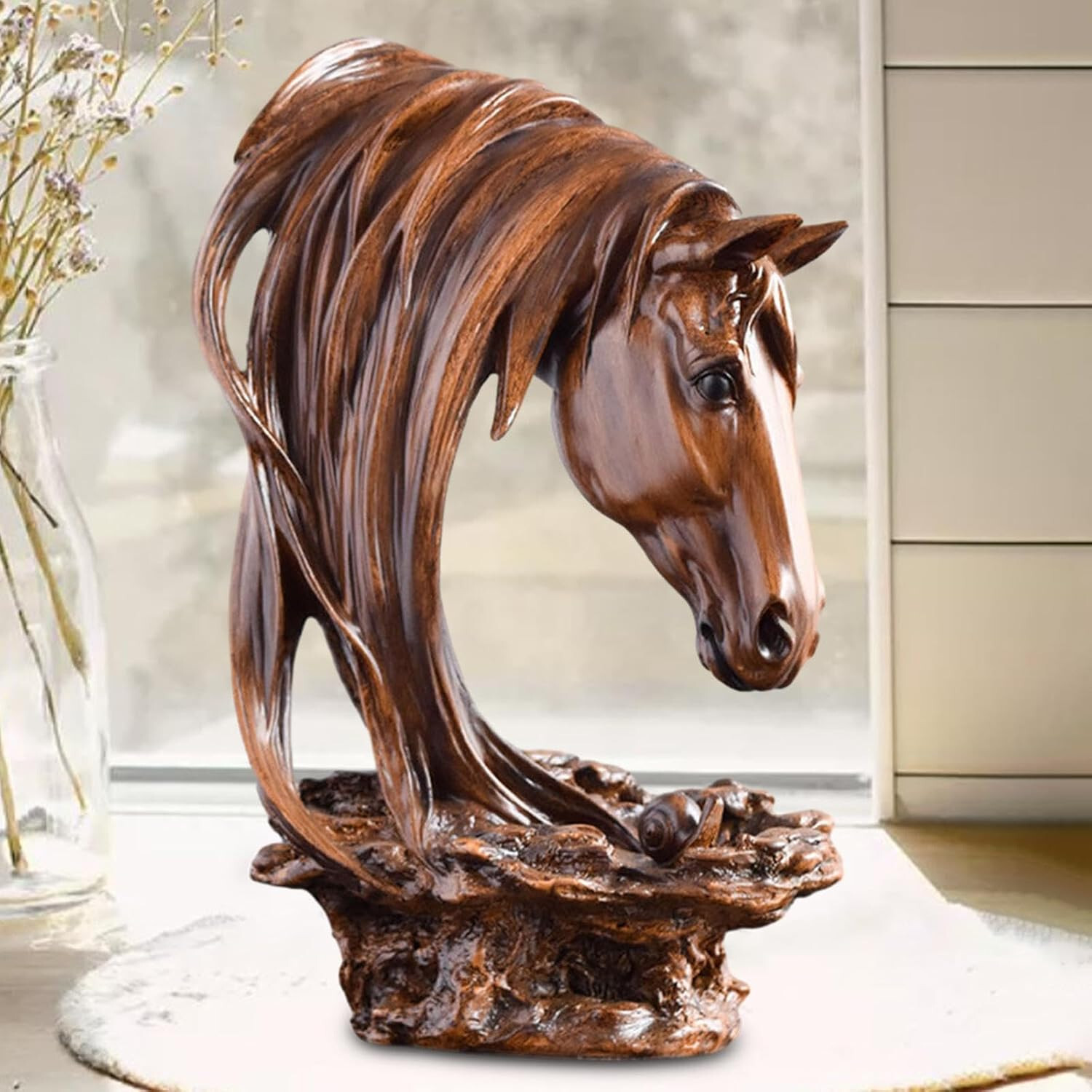 NEW 13&Prime; Gorgeous Golden Brown Horse Head Bust. Resin Figurine Sculpture 13x7x6