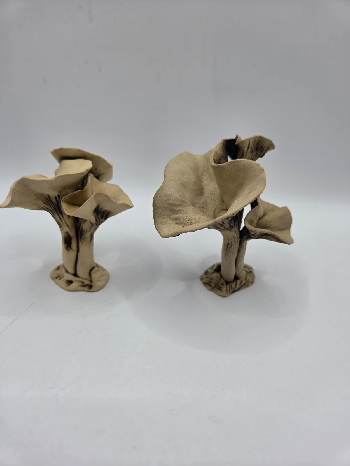 Handmade 3&Prime; tall Ceramic Mushroom Sculpture Brown Realism Art Statue