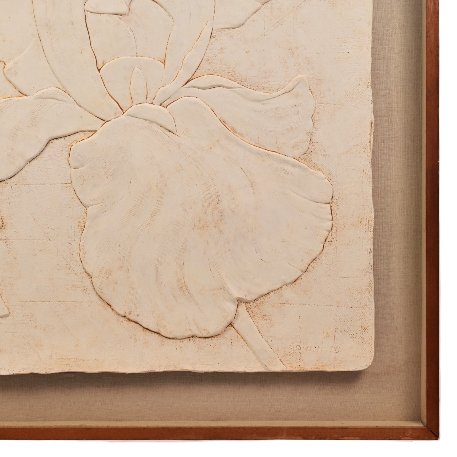 BRIONI Original Vintage Signed Bas Relief Plaster Wall Sculpture Floral Painting