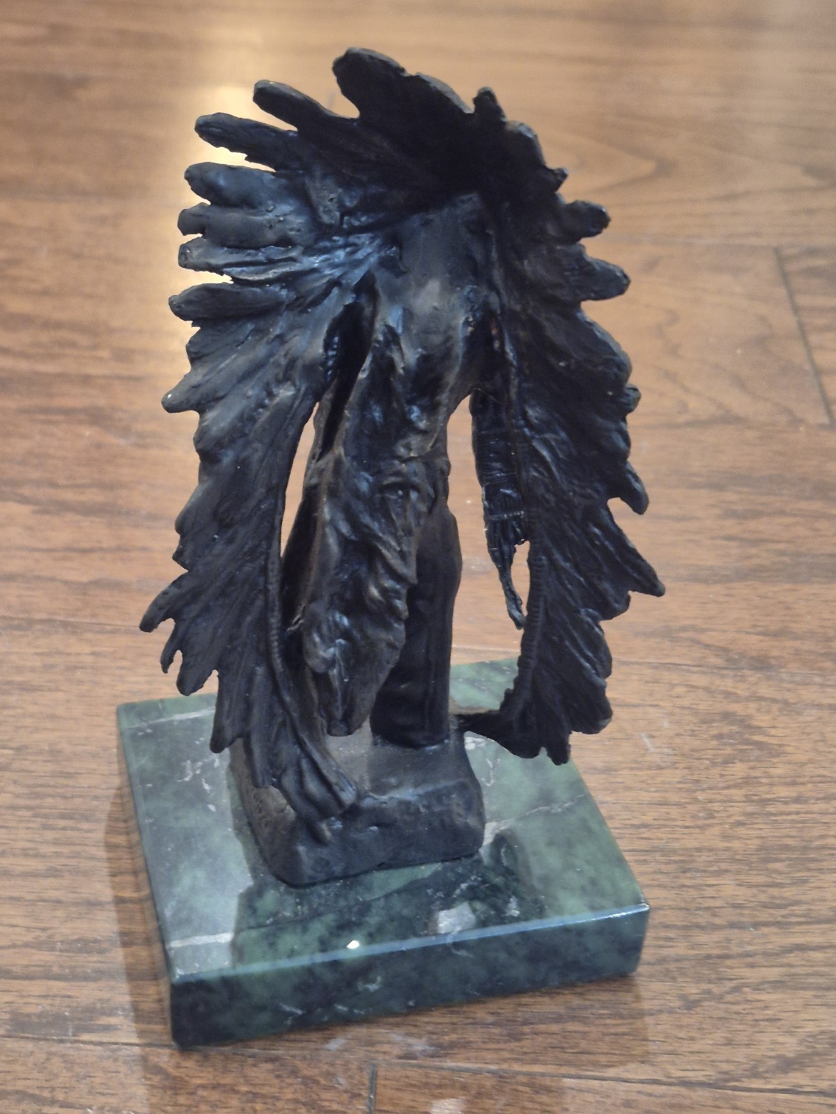 Authentic Carl Kauba Bronze Indian Scout Bronze Sculpture Green Marble Base 7&Prime;