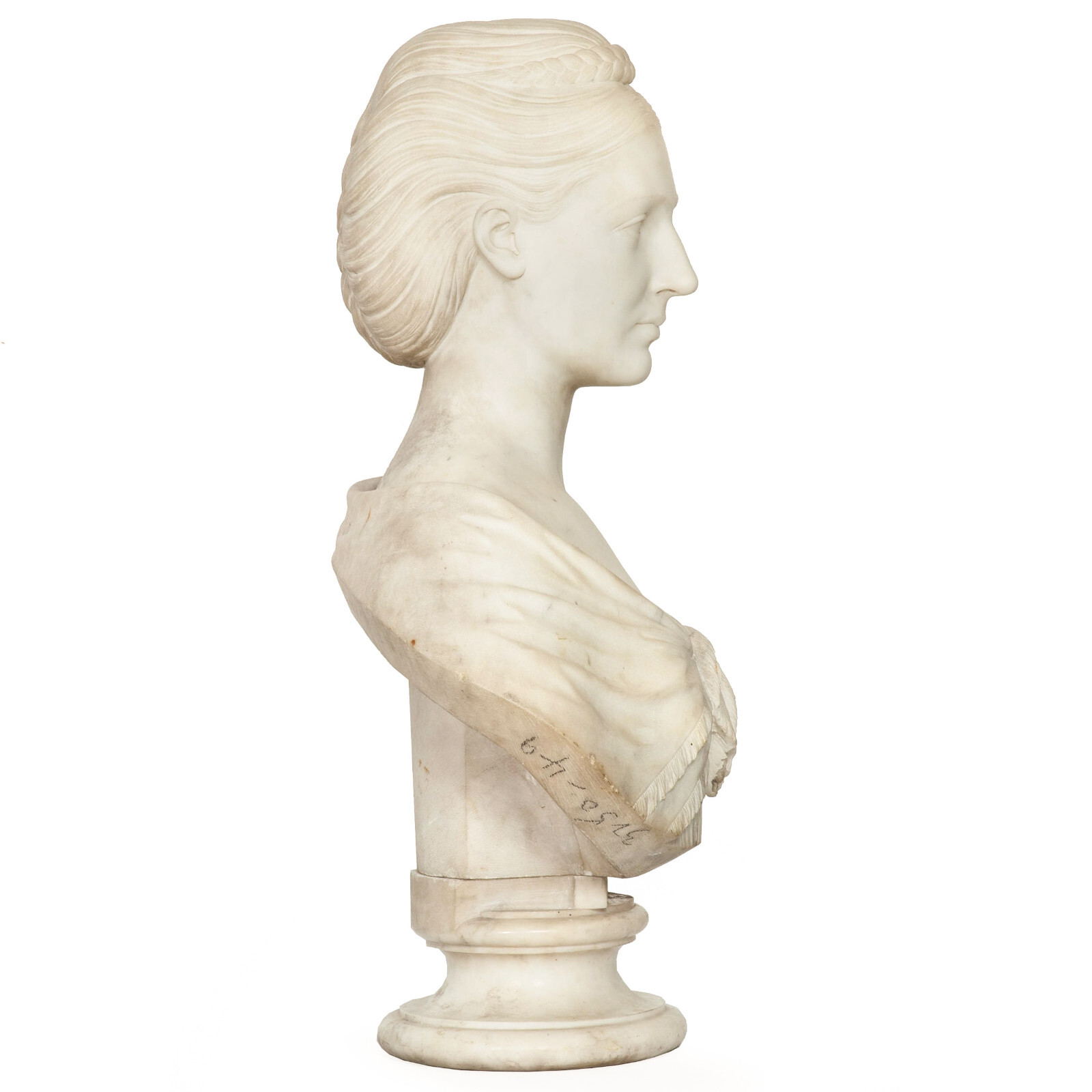 English Antique Marble Bust “Lady Layard” by John Warrington Wood ca. 1870