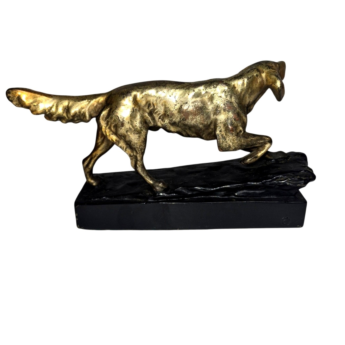 Antique Circa 1930&rsquo;s Armor Bronze MFG Setter Hunting Dog Sculpture on Solid Base