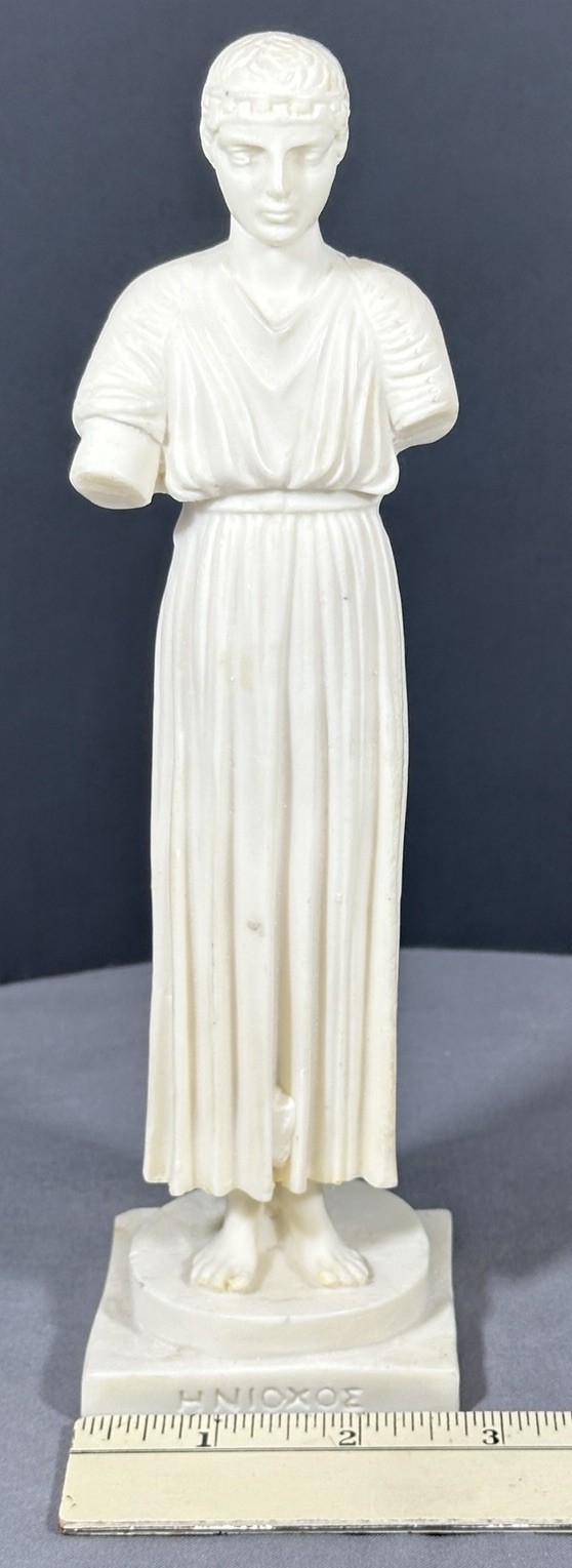 Ancient Greek Replica Statue Charioteer of Delphi Heniokhos White Figure 9.5&Prime;