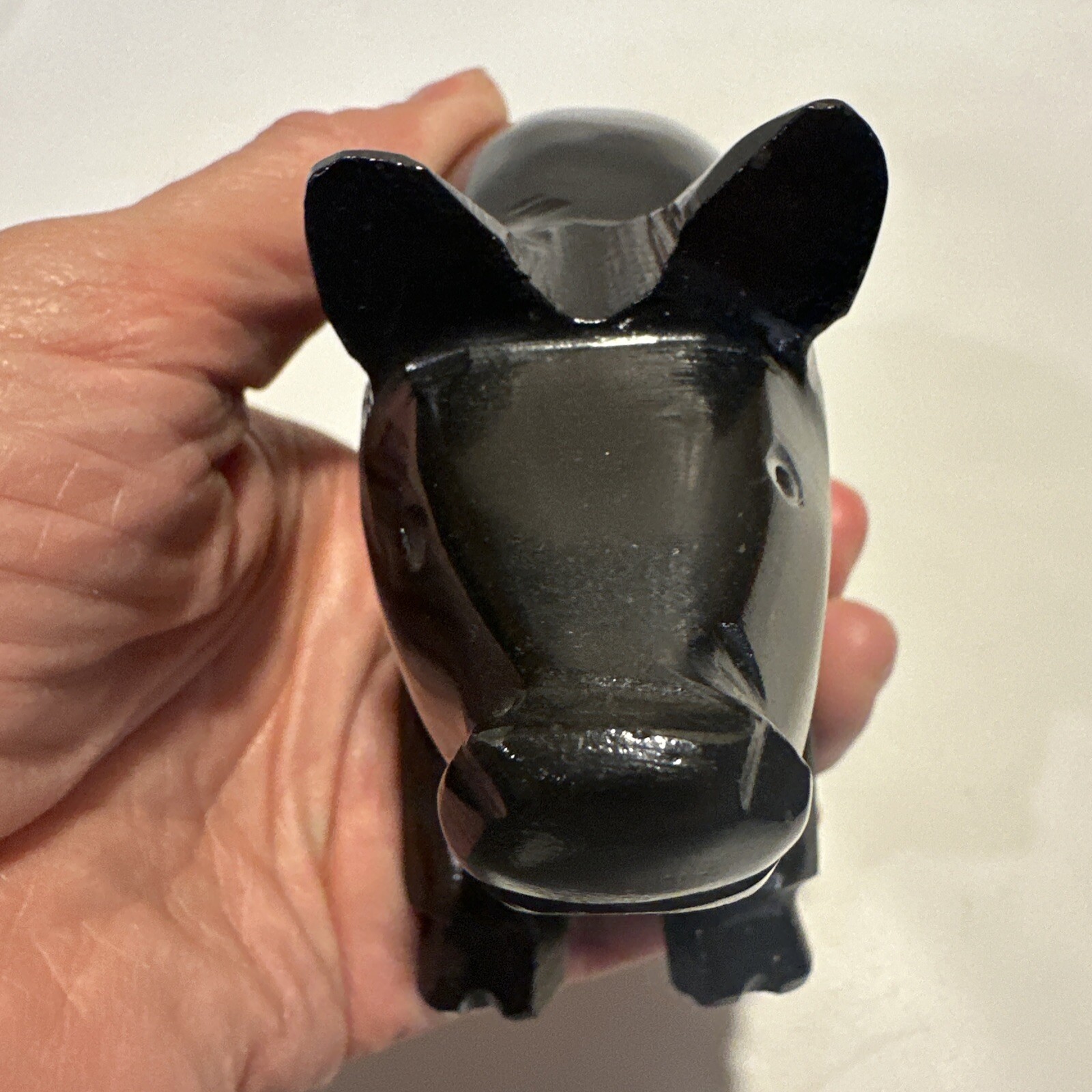 Carved Pig Black Stone Shiny Large