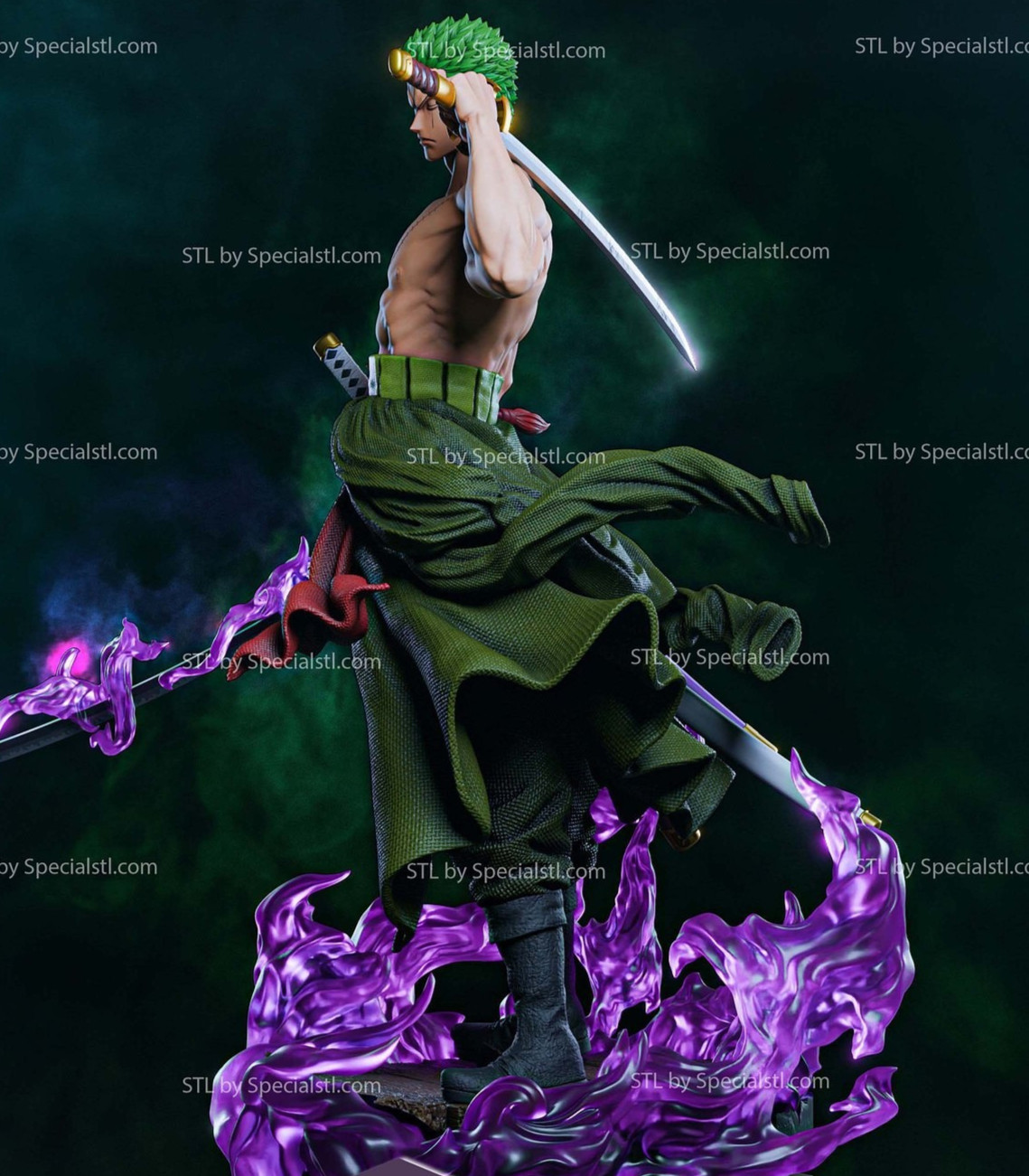 Zoro Purple Flame One Piece V1! 3D Printed 16k Res Hand-Painted or Unpainted!