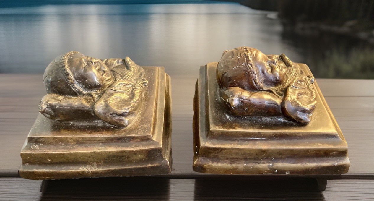 Antique Bronze Sculptures ANTONIN AIGON Signed – Laughing Baby Crying Baby c1885
