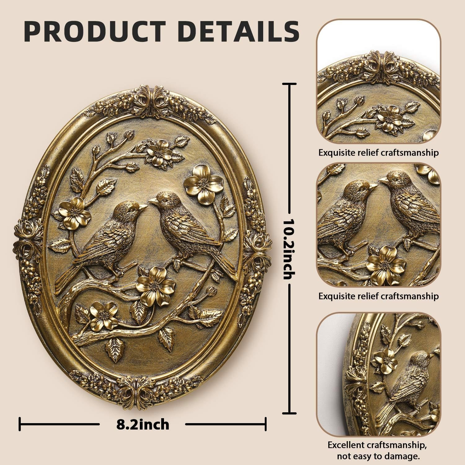 Vintage Bird Wall Sculpture,Antique Wall Decor,Retro Art Birds Sculpture,Hand Pa
