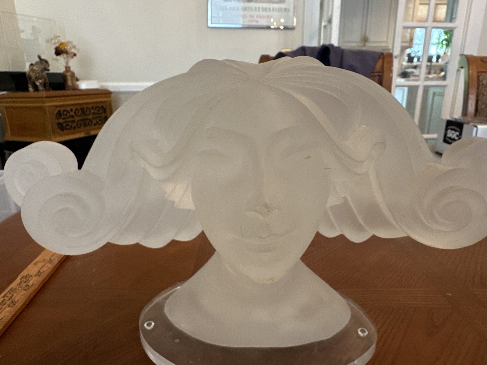 1984 Raffy Lucite Acrylic Sculpture Mast Head of a Woman Art Deco Modern Signed
