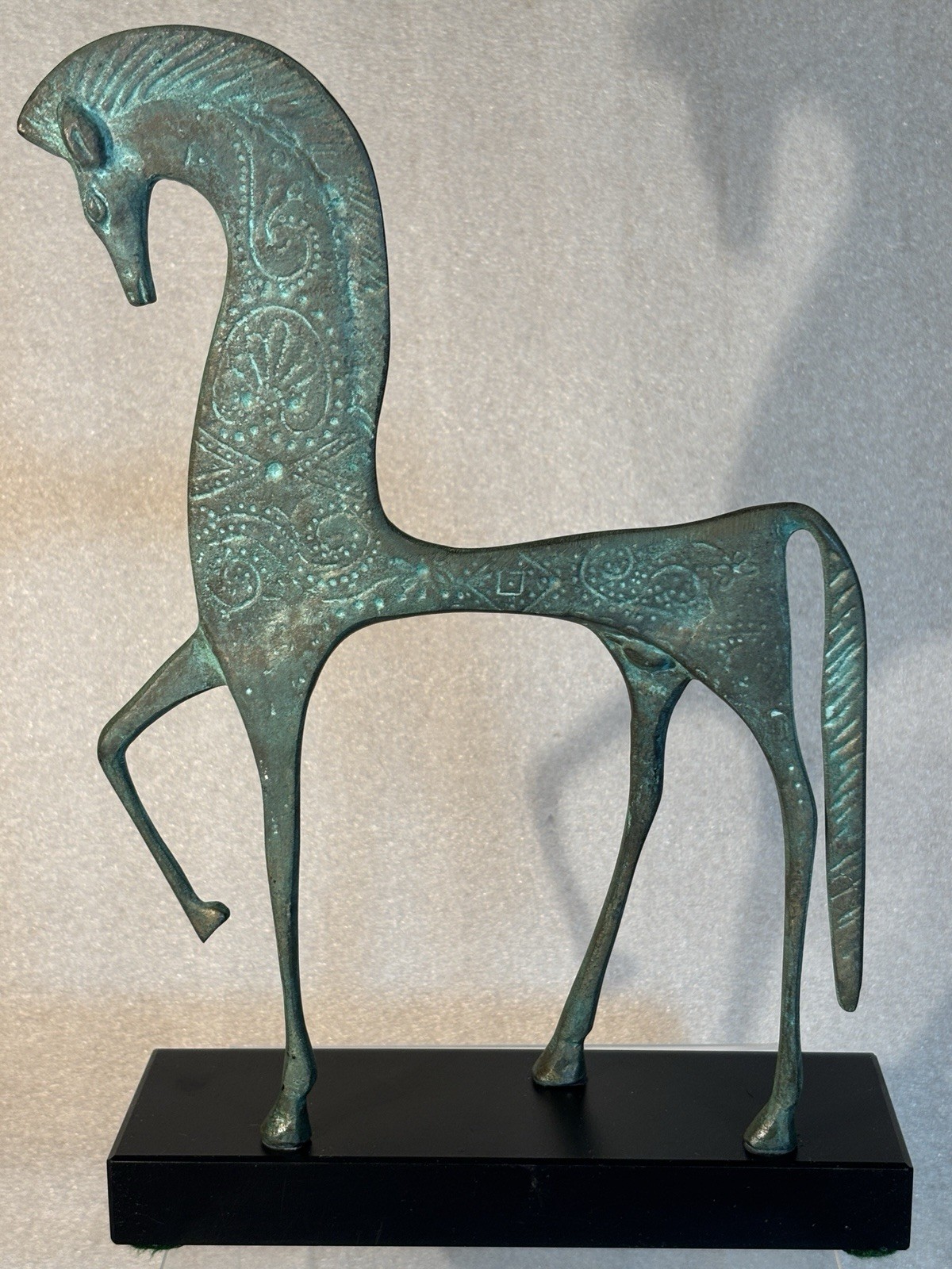 1960’s MCM Bronze Etruscan Art Sculpture Francesco Simoncini Italy Granite Base