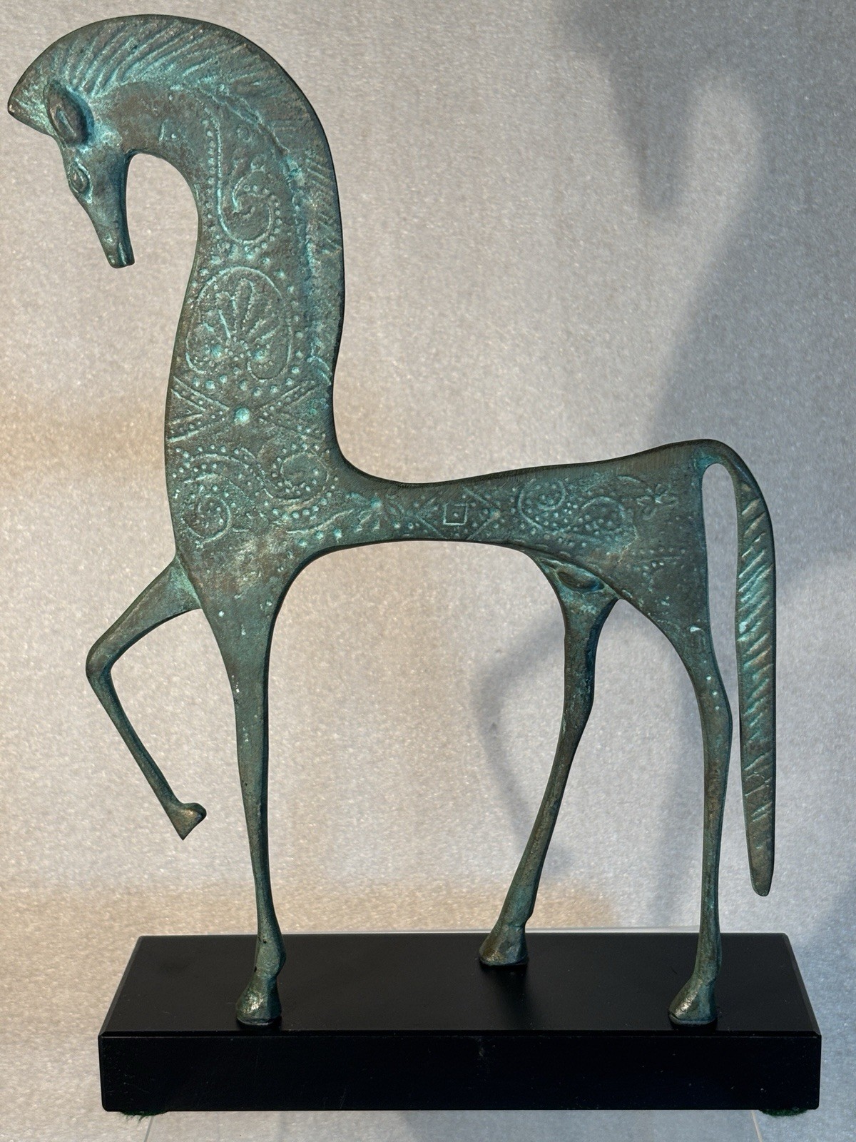 1960’s MCM Bronze Etruscan Art Sculpture Francesco Simoncini Italy Granite Base