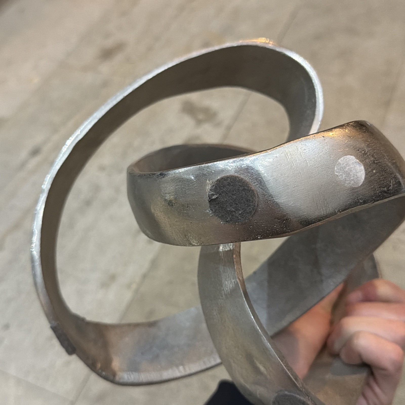 Vintage Contemporary Handcrafted Silver Metal Spiral Art Sculpture 7.5”x 8”