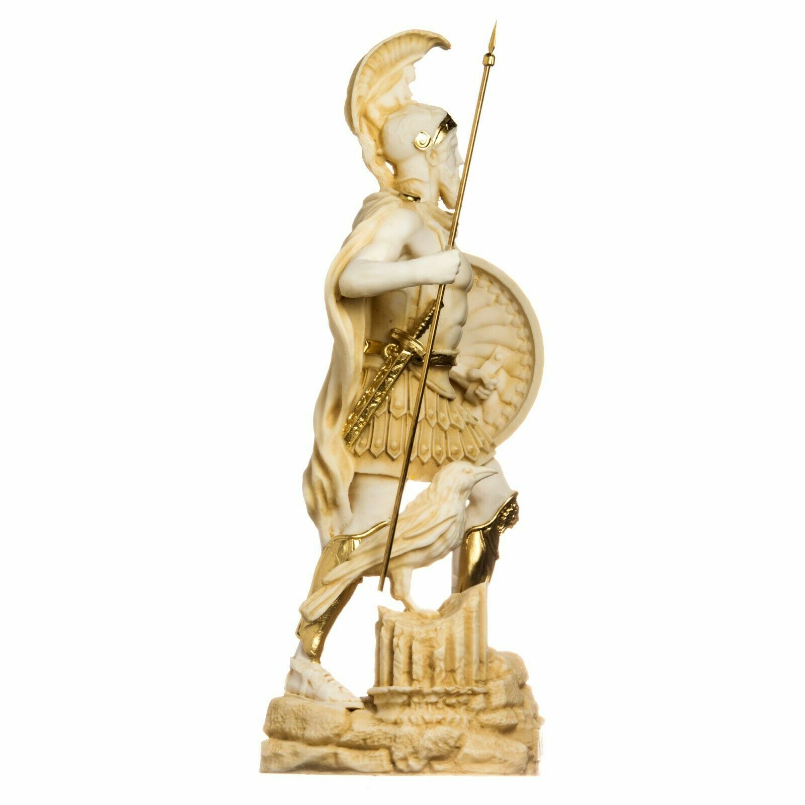 Ares Mars God of War Zeus Son Roman Statue Alabaster Gold Tone 14.56inch
