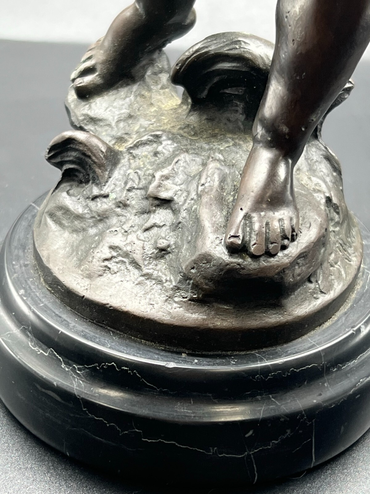 Antique French L & F Moreau Bronze Cupid On Marble Base