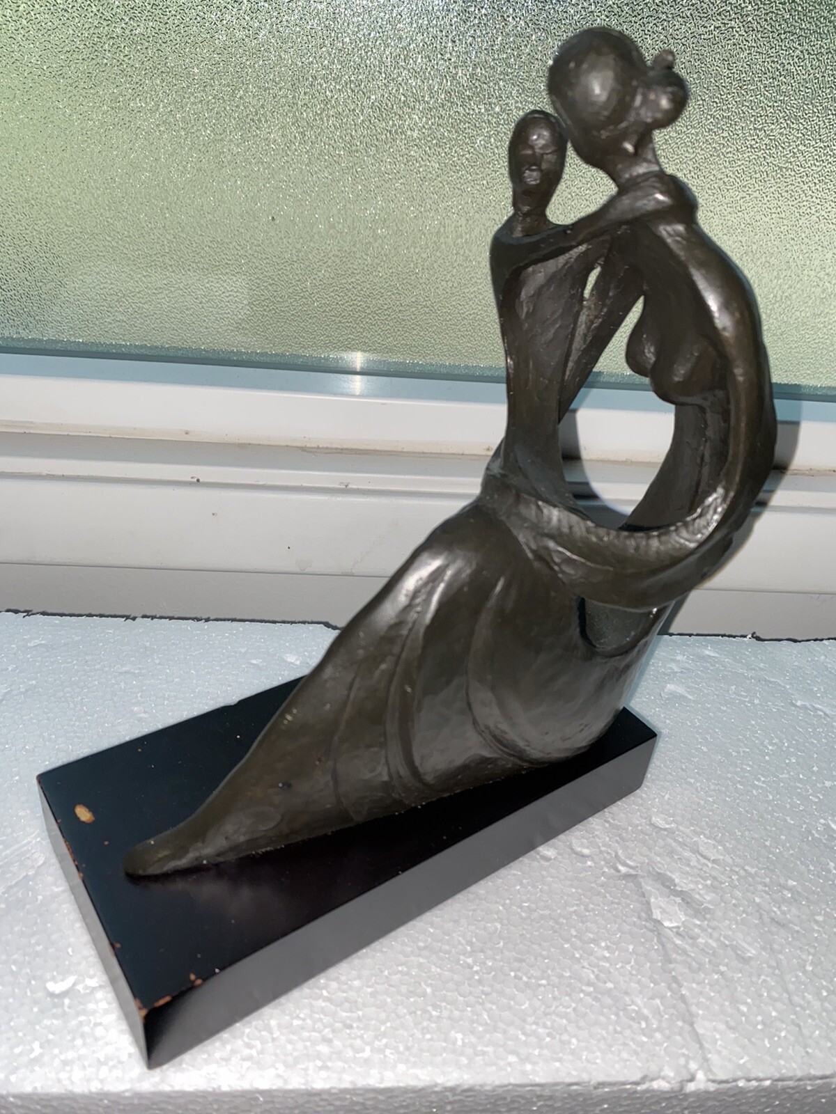 Vintage Mid-Century Modern Iron Sculpture of Mother & Child 8.5”