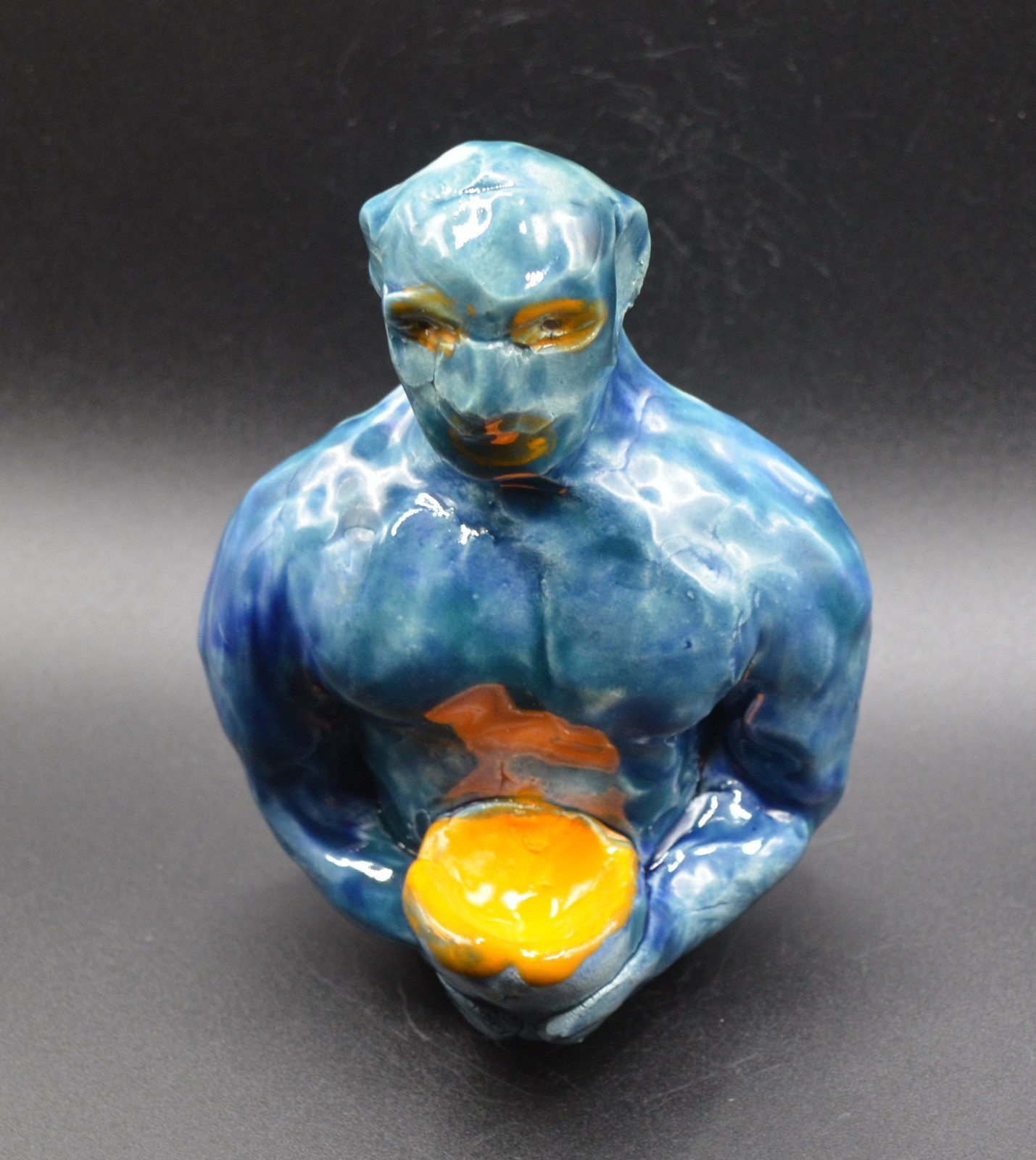 « Stoic and Orange Wine » -Experimental Original Clay Sculpture. Hand made &glazed