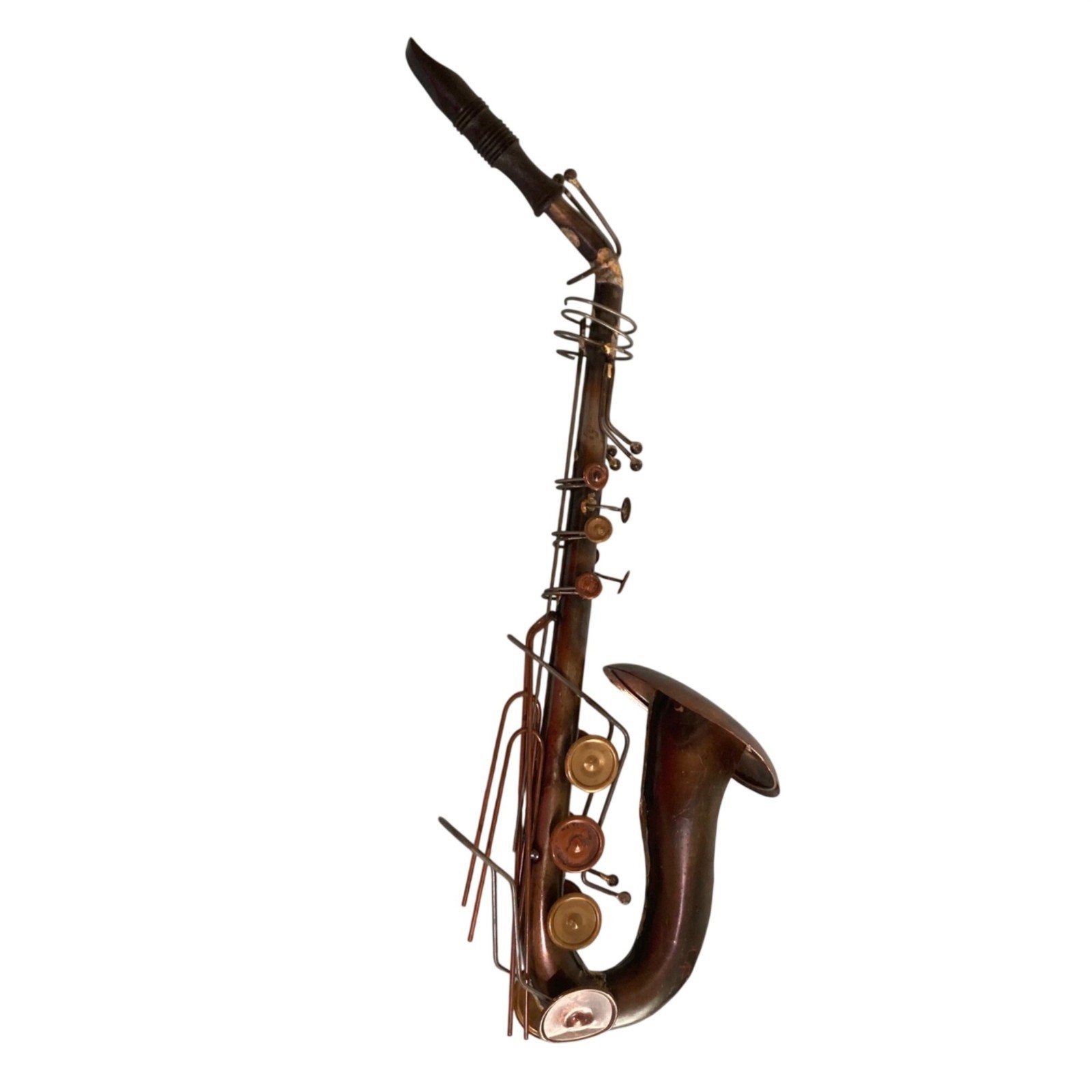 Saxophone Mixed Media Metal Art Sculpture Retro Jazz Brutalist MCM Wall or Table