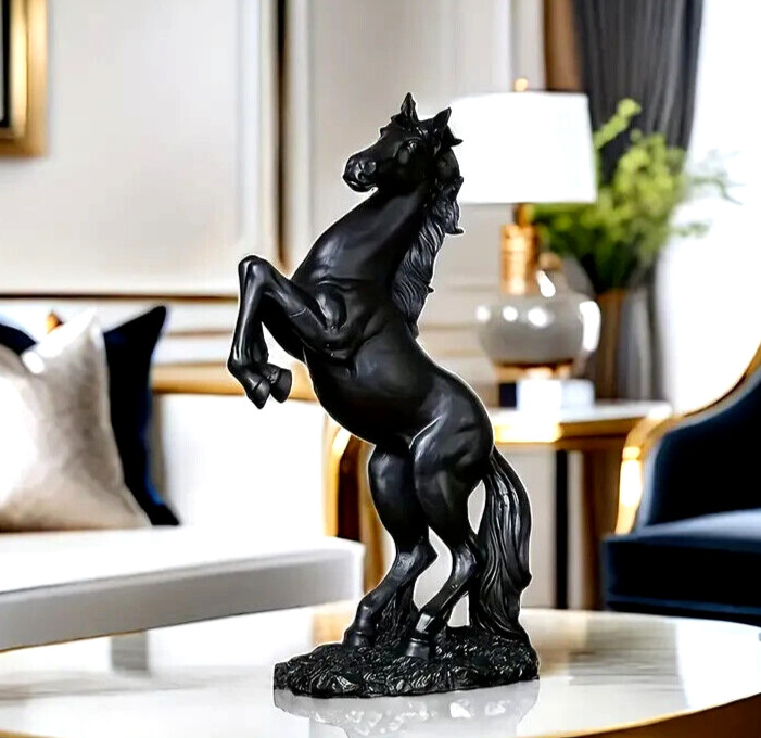 NEW Beautiful Black Standing Horse. Resin Figurine Statue 12h x 8w x 4d