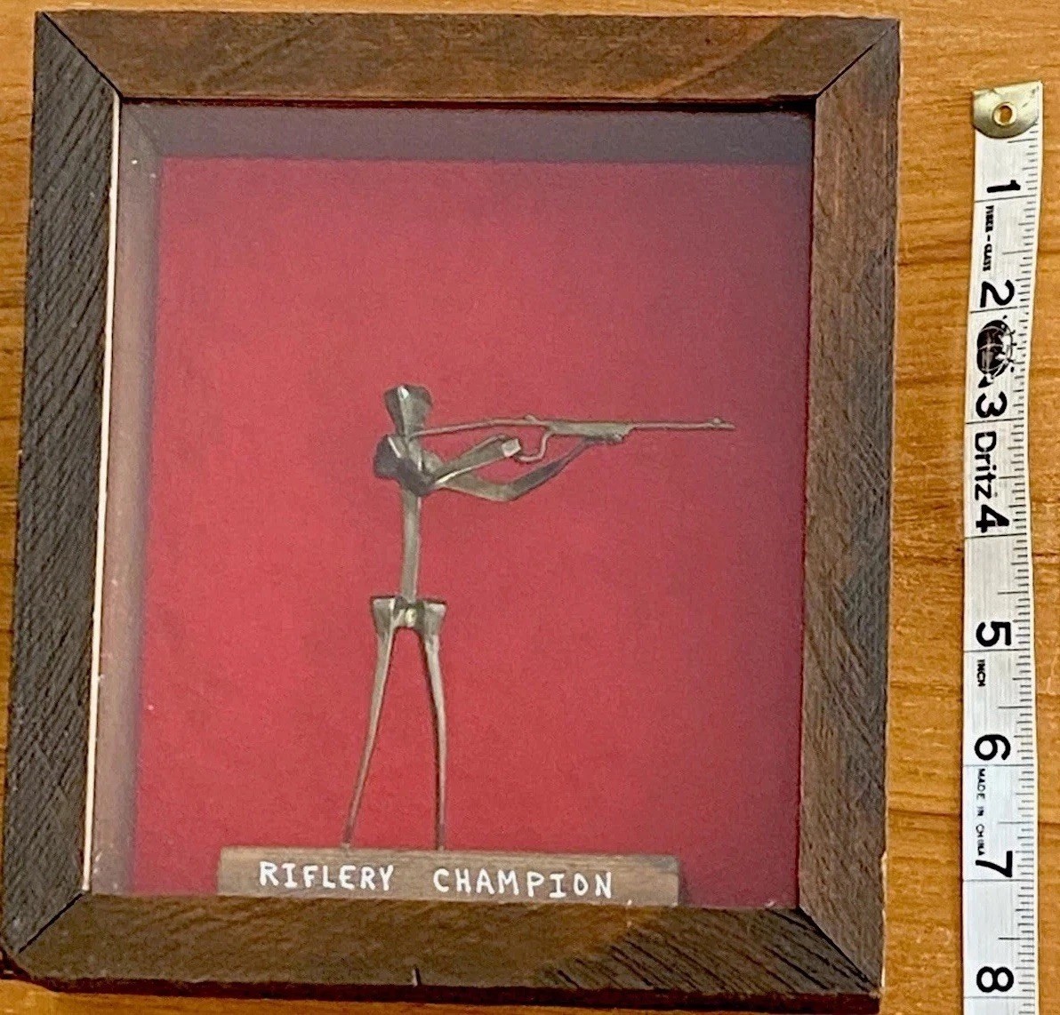 “Riflery Champion” Brutalist Nail Art Figure in Wood & Glass By A.P. Dvinen