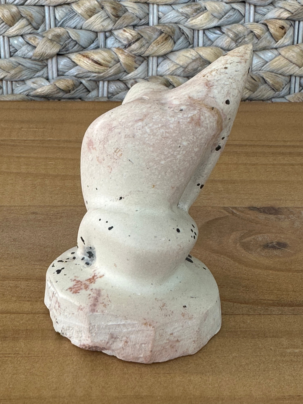 Abstract Modern Carved Stone Art Human Sculpture White With Black Specks 3.25”