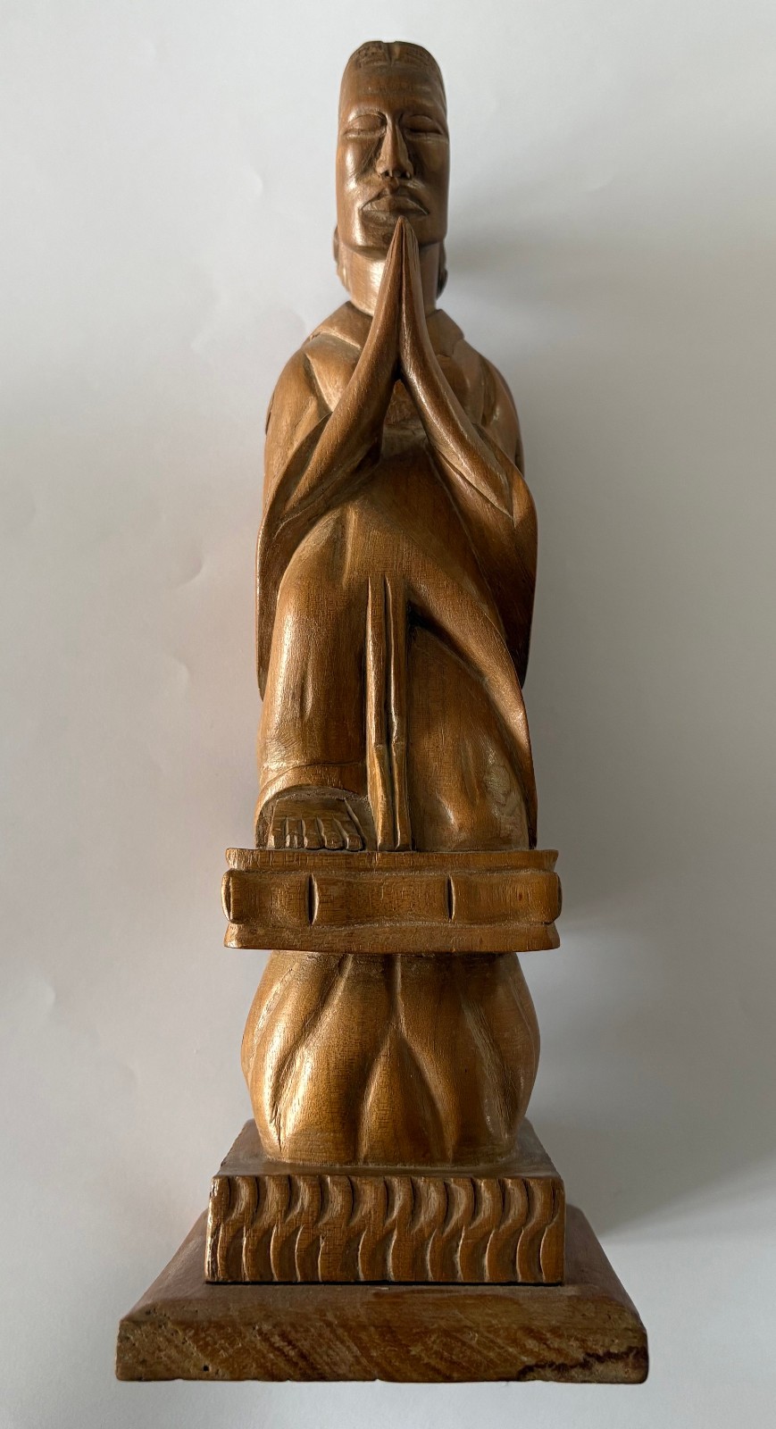 INDIA-HAND CARVED WOOD STATUE MEDITATION BUDDHA HANDMADE #47-RARE