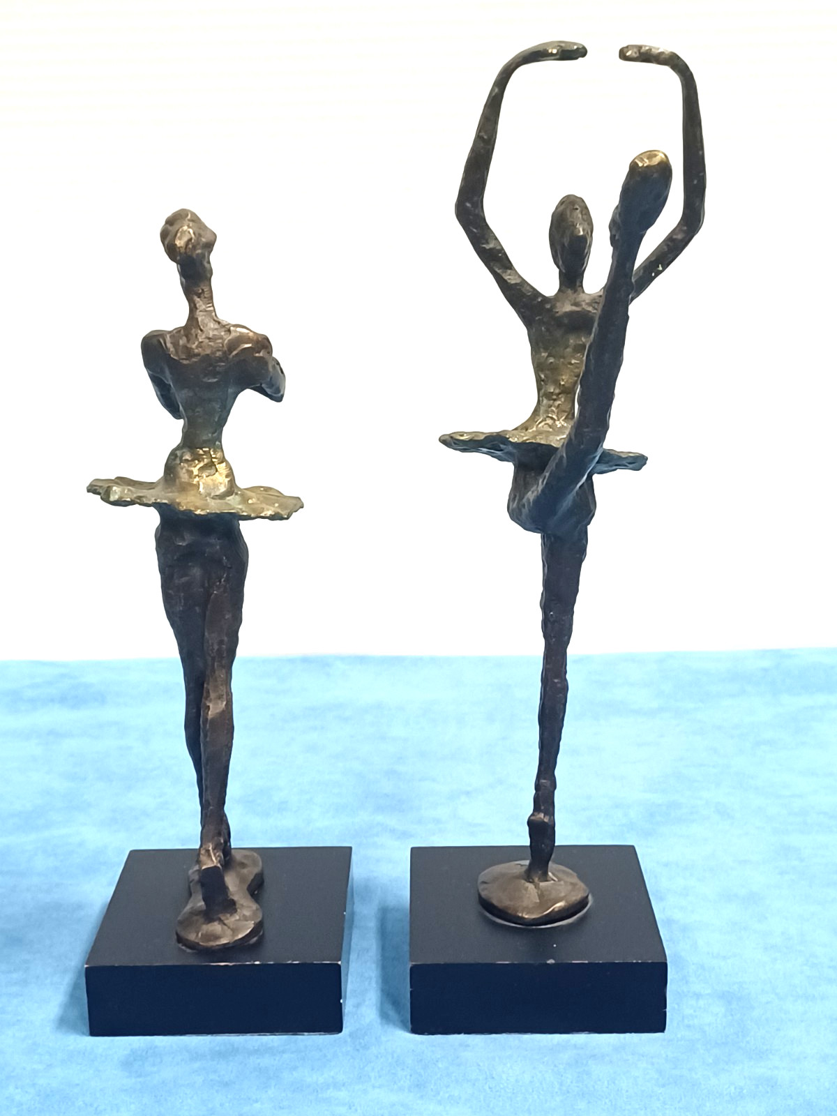 2 Vintage Bronze Abstract Ballerina Dancer Sculptures 12&Prime; & 10&Prime; Statues