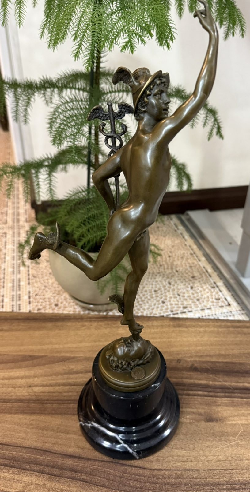 Bronze Mercury Sculpture Hermes Statue Caduceus Cupid Mythology Wings Helmet Art