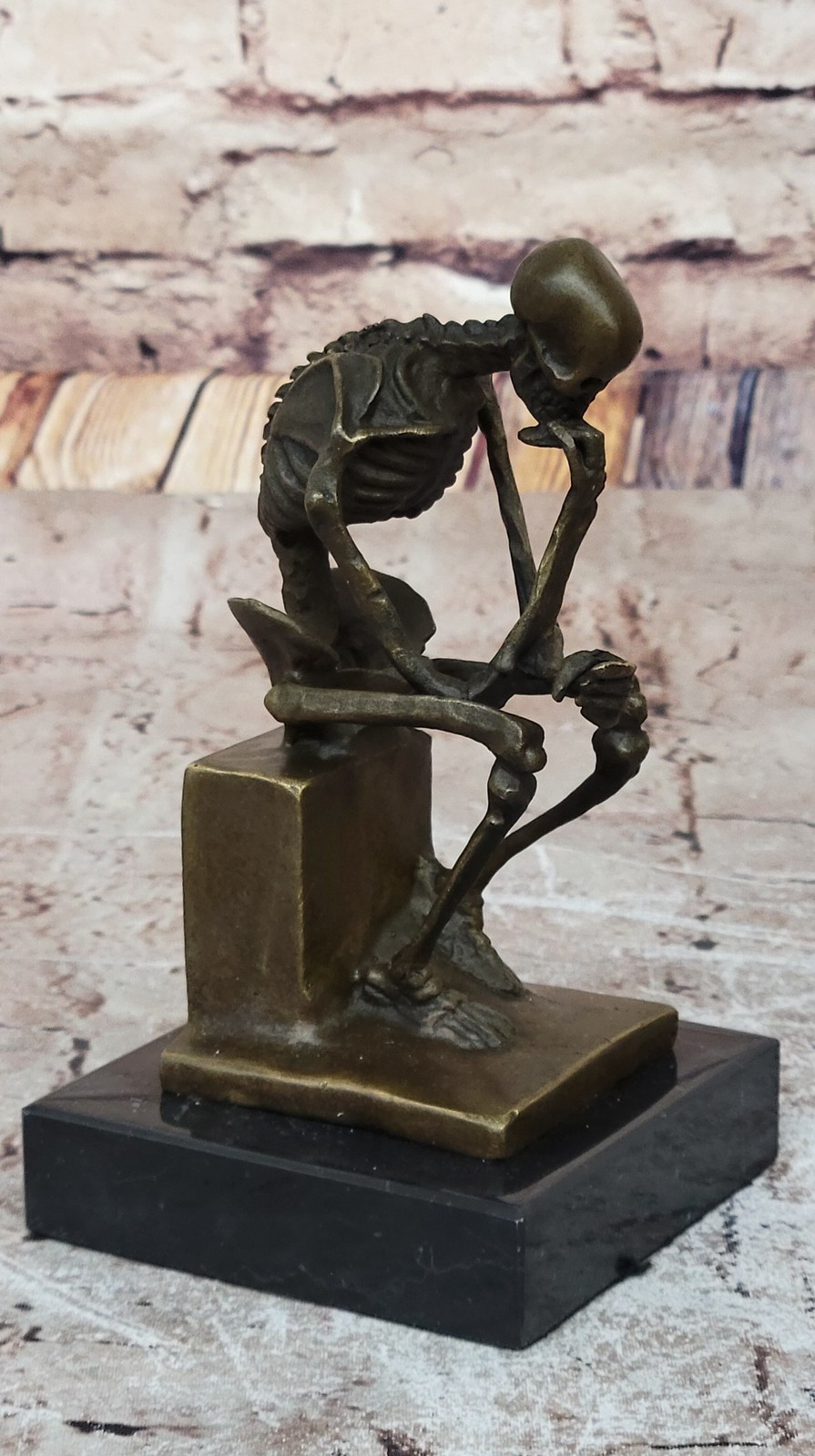 MODERN ART SOLID BRONZE « SKELETON THINKER » SIGNED MILO HOT CAST MARBLE FIGURI