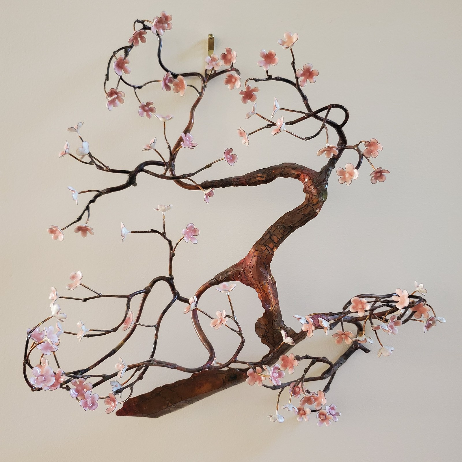 Bovano of Cheshire Blooming Bonsai Metal Tree Sculpture Pink White Flowers