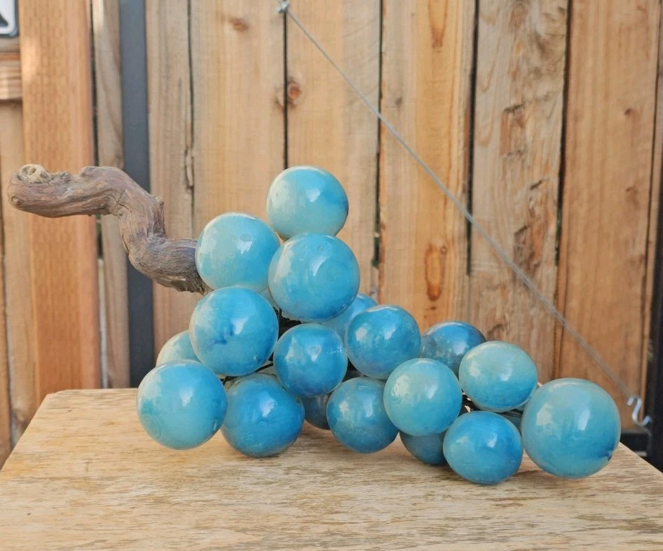 Oversized Italian Alabaster Grapes Stone Marble Carved Mid-Century 8lbs+ MCM