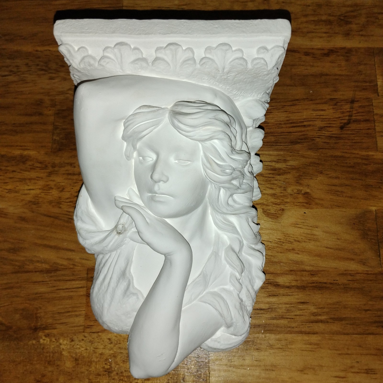 Vintage Art Noveau Bisque Ornate Woman&rsquo;s Face & Flowers Wall Shelf. Decor
