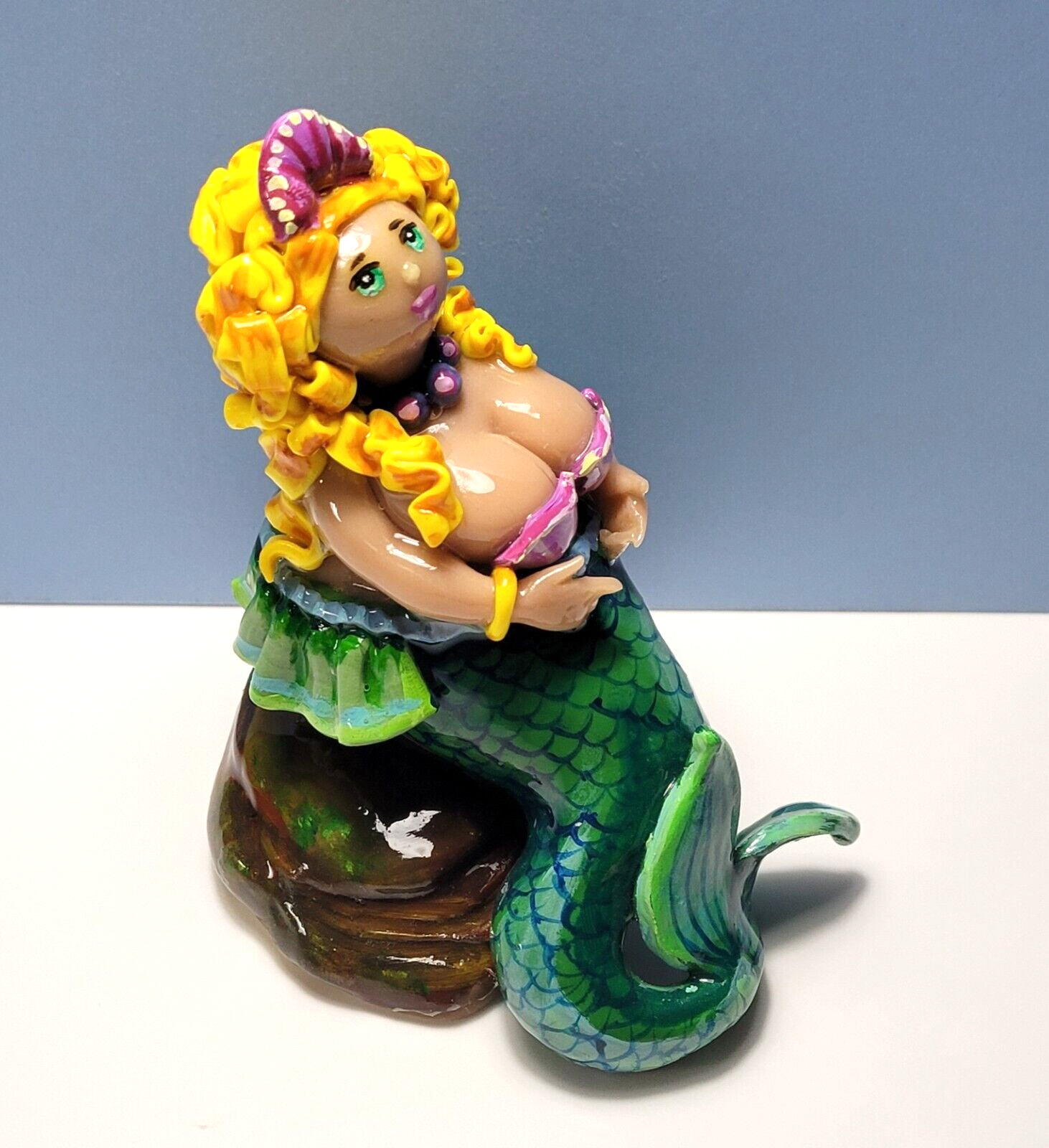 OOAK*Original Hand-made Mini Sculpture- figurine*Dreaming Mermaid**Signed