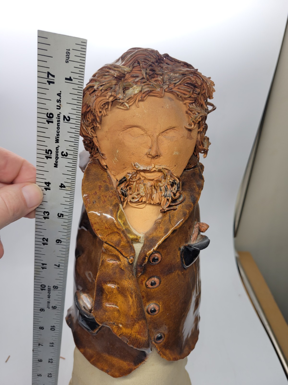 Vintage Studio Pottery Bust Sculpture Bearded Man Folk Art 18”