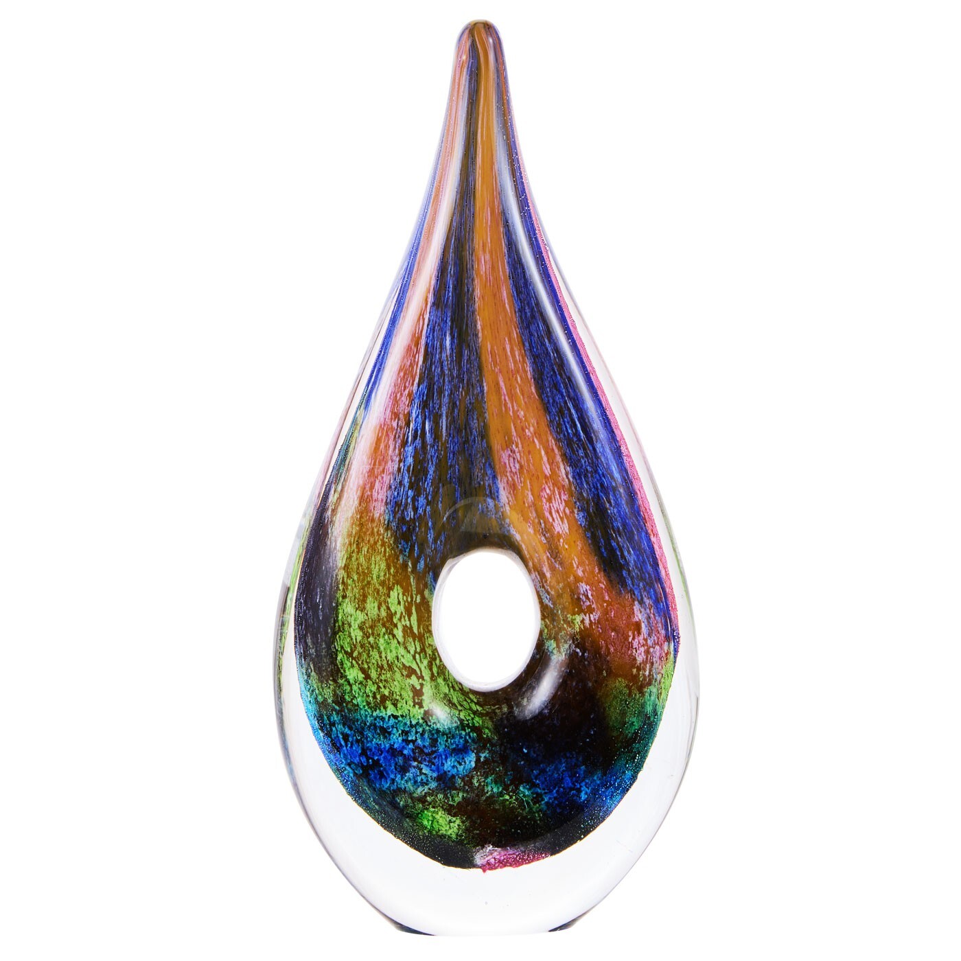 Hand Blown Abstract Hollow Tear Drop Sommerso Art Glass Sculpture 8.5 inch tall