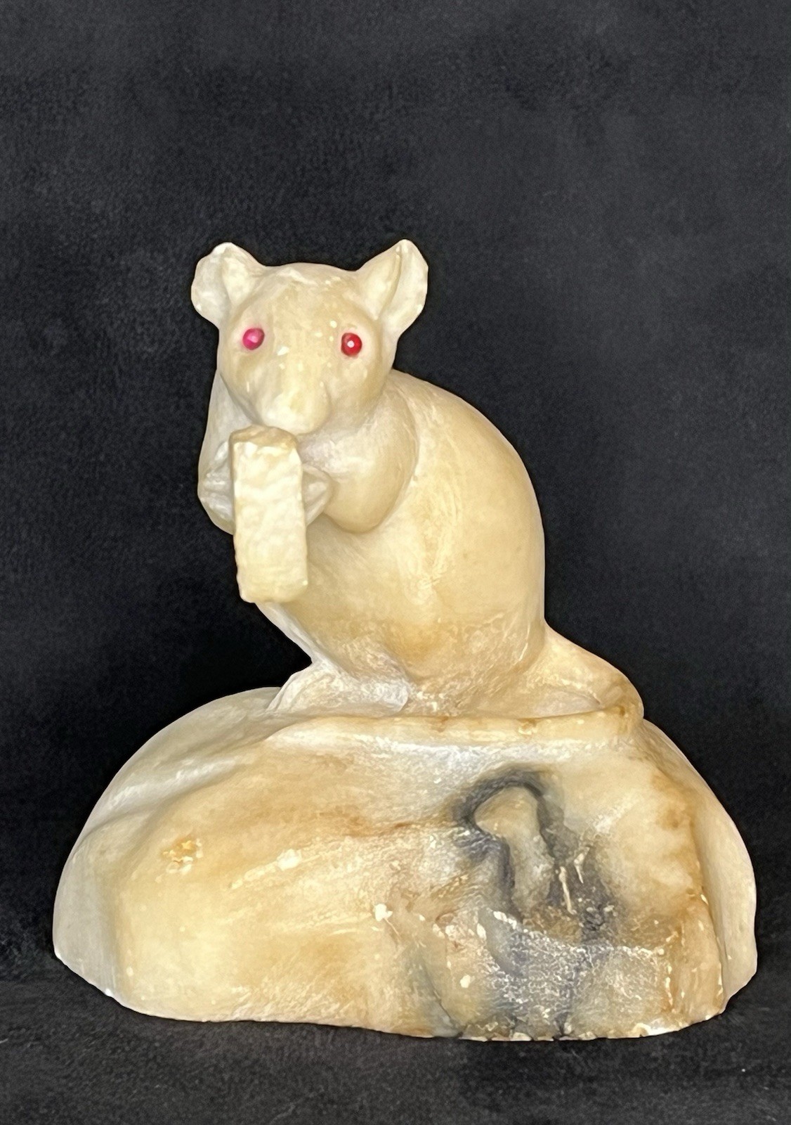 1908 Rudolf Kuchler Mouse Sculpture Signed Alabaster/Rubies Rosenthal & Maeder