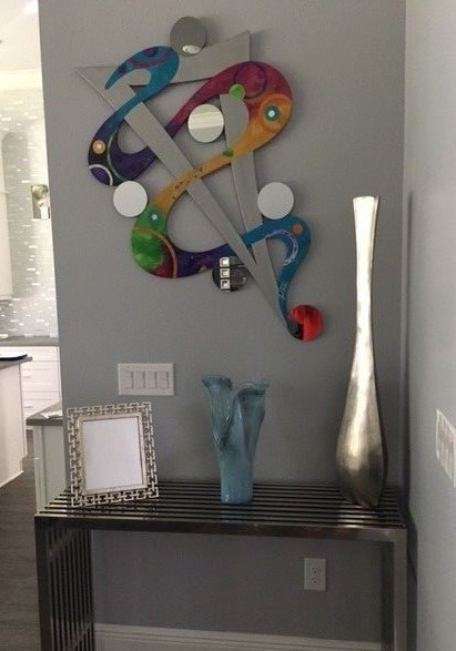 Colorful Abstract Wall Sculpture with Mirror accents 48×31 by Art69