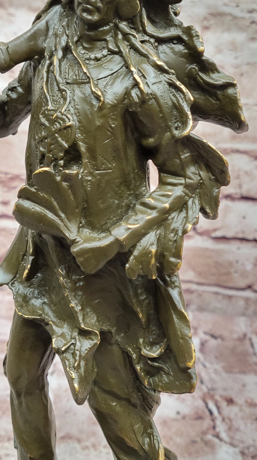 Limited Edition Indian Chief Bronze Sculpture with Headdress by C M Russell Home