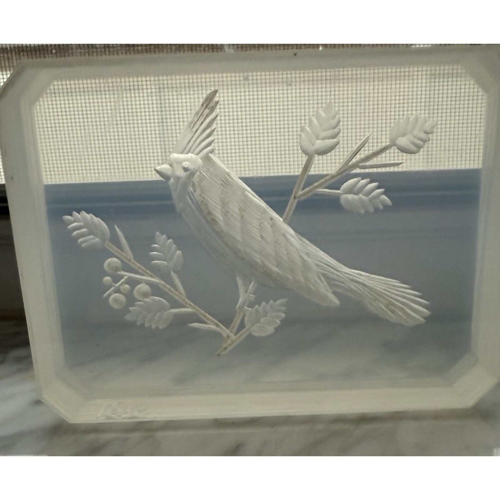 Vintage Ronald Fox Etched Lucite Acrylic Cardinal Signed 1974 Sculpture 4”